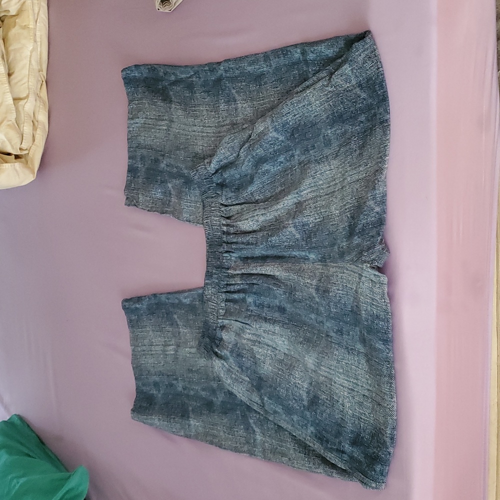 100% Mulberry Silk Blue Textured Pants,